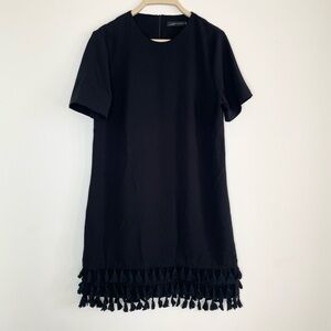 Zara Women’s black tassel dress with 3 layer tassels short sleeve Whimsygoth S
